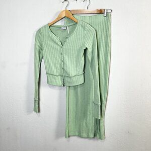 Urban Outfitters Out From Under Suki Ribbed Cardigan Maxi Skirt Set Green Sz XS